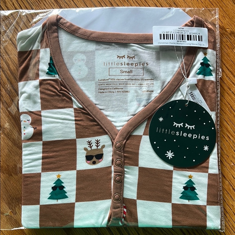 Little Sleepies Festive Brown and White Pajama Top